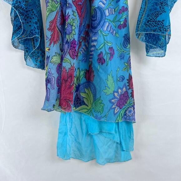 Midnight Sun Asymmetrical Women's Dress Size Small Blue BoHo Flounce Sleeve - Picture 5 of 8